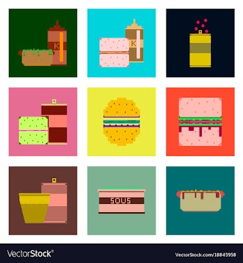 Set pixel icons fast food vector image