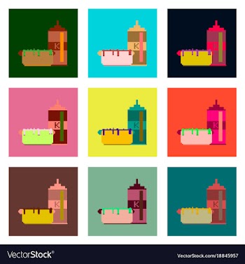 Set pixel icons hotdog and ketchup vector image