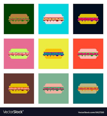 Set pixel icons of burger vector image