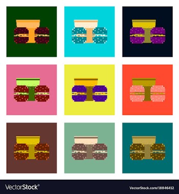 Set pixel icons of burgers and a glass of soda vector image
