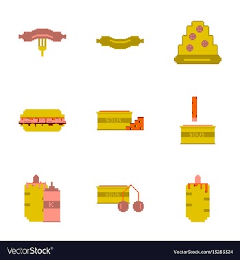 Set pixel icons of fast food vector image