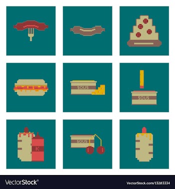 Set pixel icons of fast food vector image
