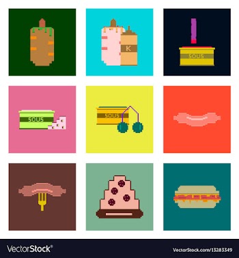 Set pixel icons of fast food vector image
