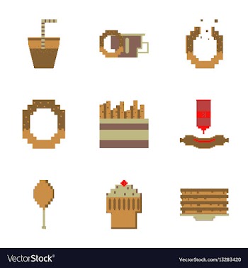 Set pixel icons of fast food vector image