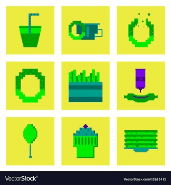 Set pixel icons of fast food vector image