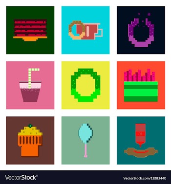 Set pixel icons of fast food vector image