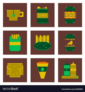 Set pixel icons of fast food vector image