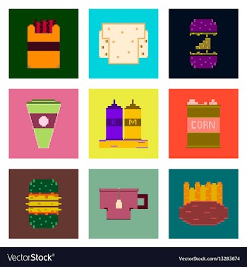 Set pixel icons of fast food vector image