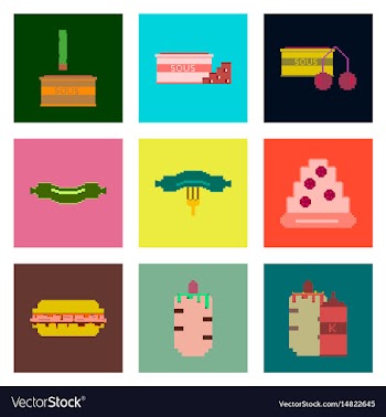 Set pixel icons of fast food vector image