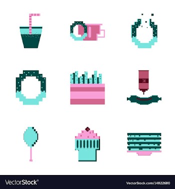 Set pixel icons of fast food vector image