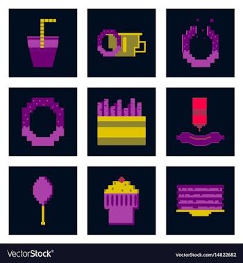 Set pixel icons of fast food vector image