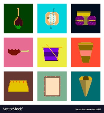 Set pixel icons of fast food vector image