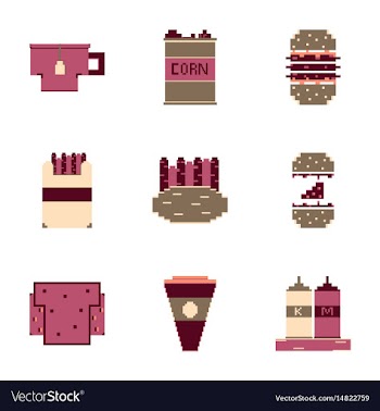 Set pixel icons of fast food vector image