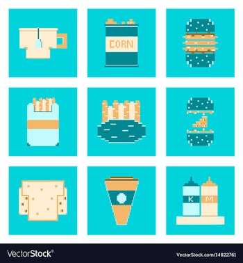 Set pixel icons of fast food vector image