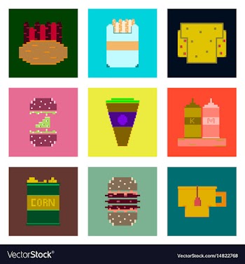 Set pixel icons of fast food vector image