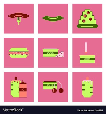 Set pixel icons of fast food vector image