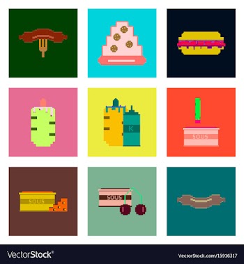Set pixel icons of fast food vector image