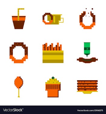 Set pixel icons of fast food vector image