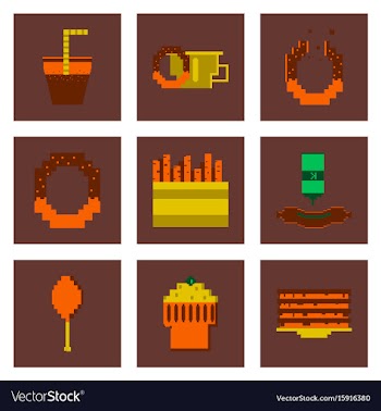 Set pixel icons of fast food vector image
