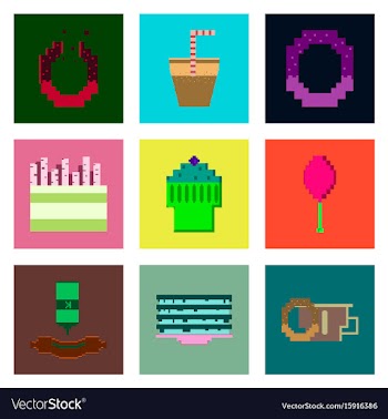Set pixel icons of fast food vector image