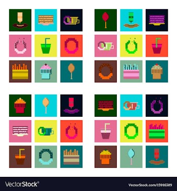 Set pixel icons of fast food vector image
