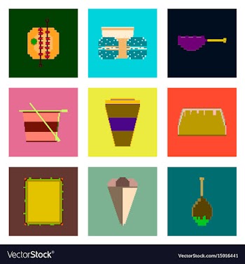 Set pixel icons of fast food vector image