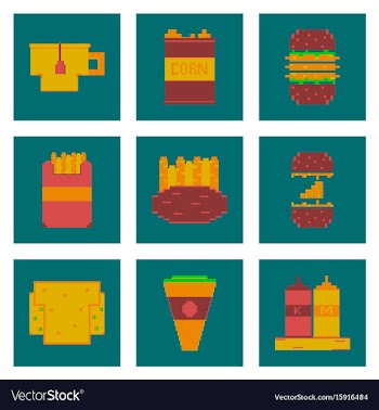 Set pixel icons of fast food vector image
