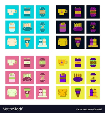 Set pixel icons of fast food vector image