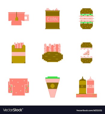 Set pixel icons of fast food vector image