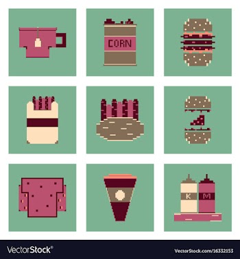Set pixel icons of fast food vector image