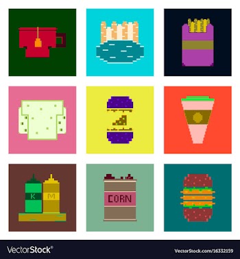 Set pixel icons of fast food vector image