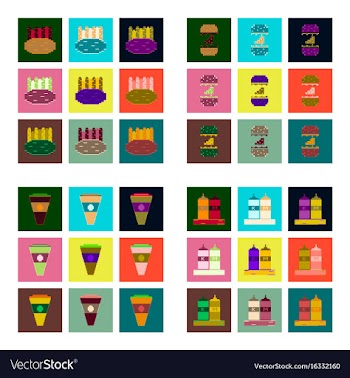Set pixel icons of fast food vector image