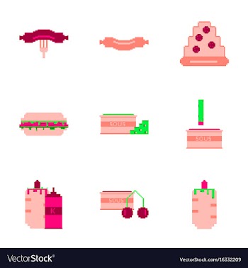 Set pixel icons of fast food vector image