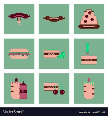 Set pixel icons of fast food vector image