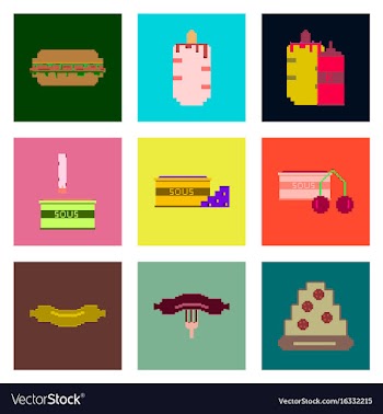 Set pixel icons of fast food vector image