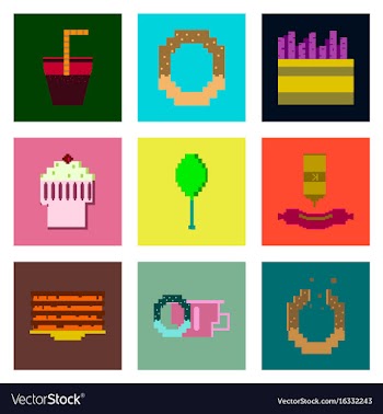 Set pixel icons of fast food vector image