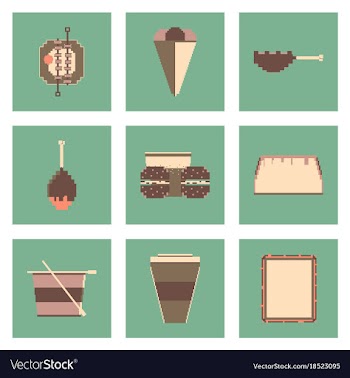 Set pixel icons of fast food vector image
