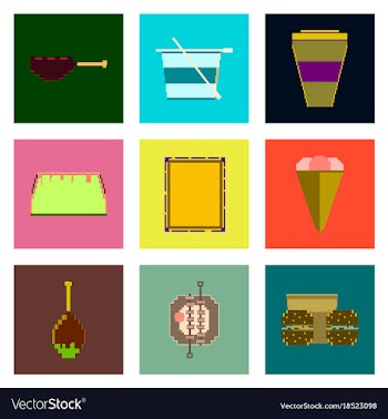 Set pixel icons of fast food vector image
