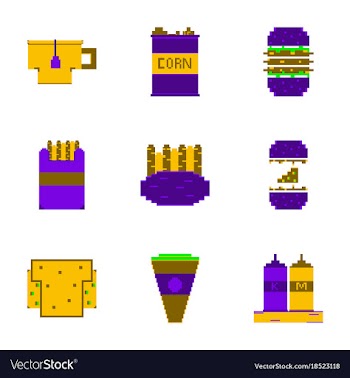 Set pixel icons of fast food vector image