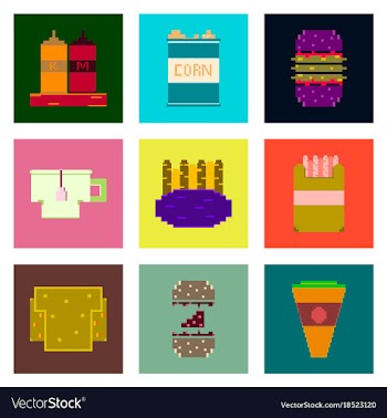 Set pixel icons of fast food vector image