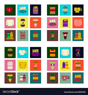 Set pixel icons of fast food vector image