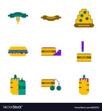 Set pixel icons of fast food vector image