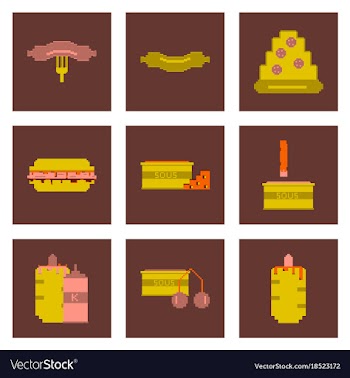 Set pixel icons of fast food vector image