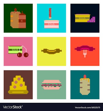 Set pixel icons of fast food vector image