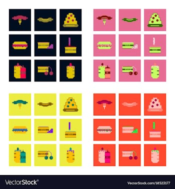 Set pixel icons of fast food vector image