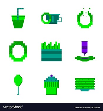 Set pixel icons of fast food vector image
