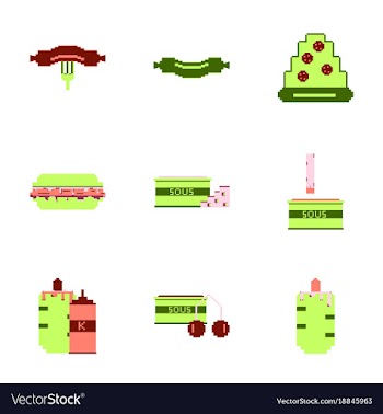Set pixel icons of fast food vector image