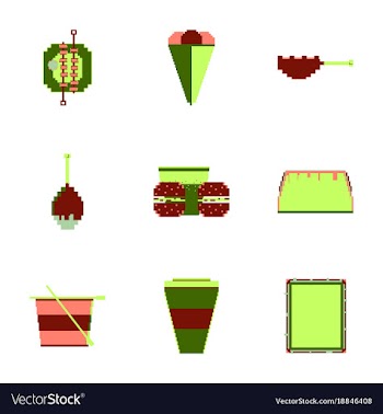 Set pixel icons of fast food vector image