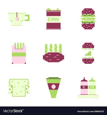 Set pixel icons of fast food vector image