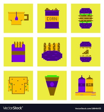 Set pixel icons of fast food vector image